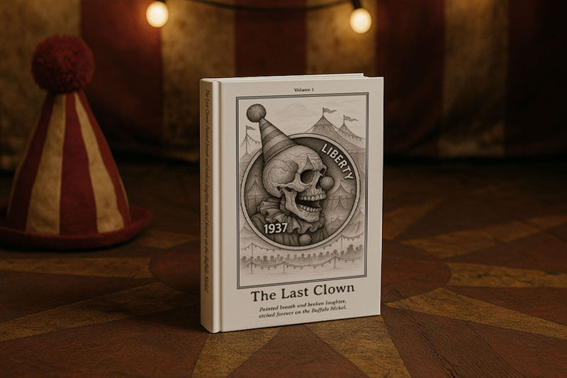 The Last Clown: Painted breath and broken laughter, etched forever on the Buffalo Nickel. (Curtainfall Series)